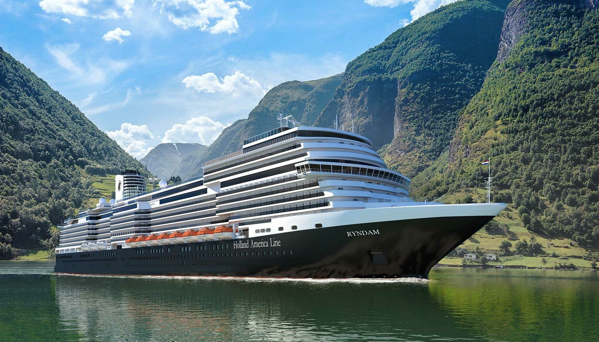 celebrity summit cruise Large cruise ship anchored in a scenic fjord surrounded by mountains and clear blue skies.